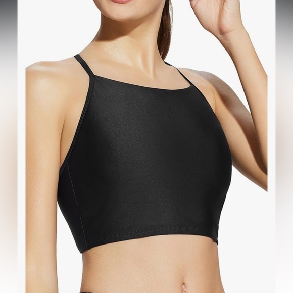 baleaf Longline Bikini Top Lace Up Crisscross Swim Crop Tops High Neck size 42 - Picture 5 of 8